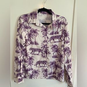 Tiger print purple and white silky shirt